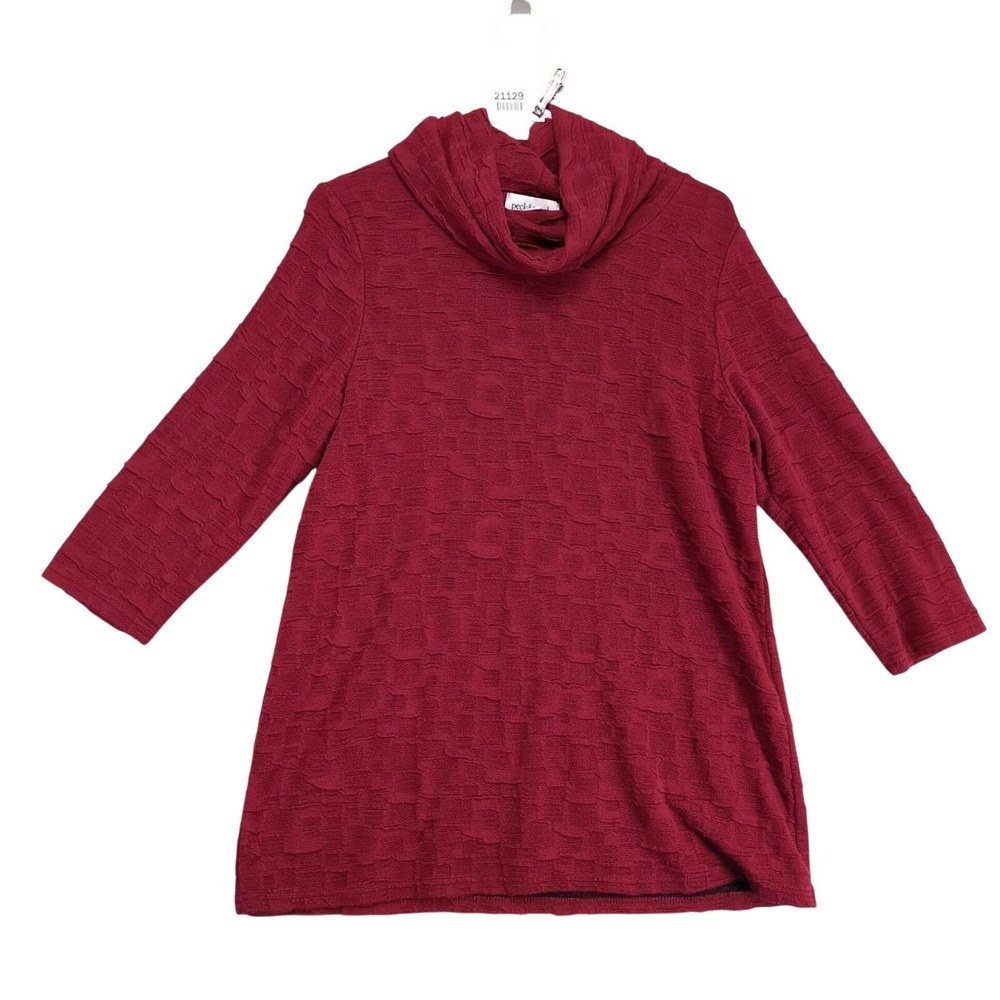 Peck‎ & Peck Burgundy Textured Knit Cowl Neck Top L Elevated Basic Smart Casual